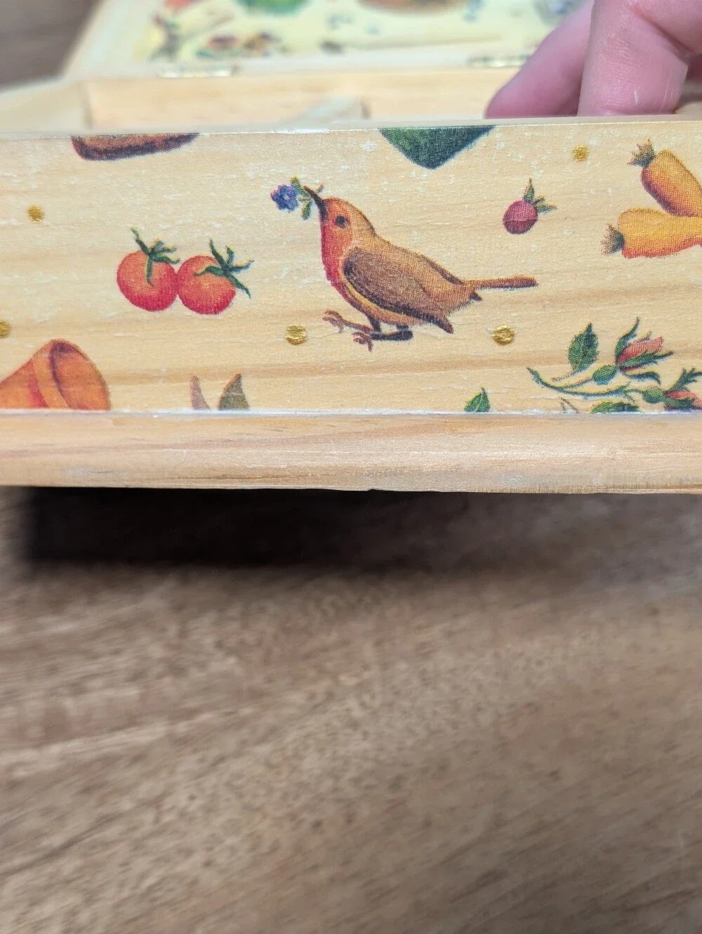 Pily Acuna Design Decoupage Wooden Trinket Box/ Jewelry Box Garden Bees Ladybug